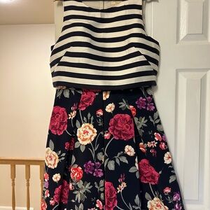 Anthropologie Moulinette Soeurs Black and White Striped Floral Dress